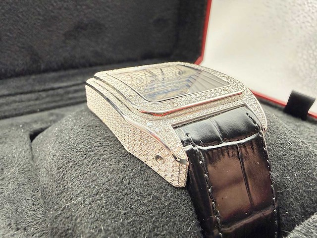 Cartier santos 100 xl | iced out with natural diamonds | unworn - afbeelding 6 van  9