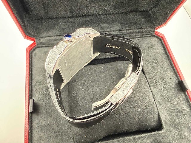 Cartier santos 100 xl | iced out with natural diamonds | unworn - afbeelding 4 van  9
