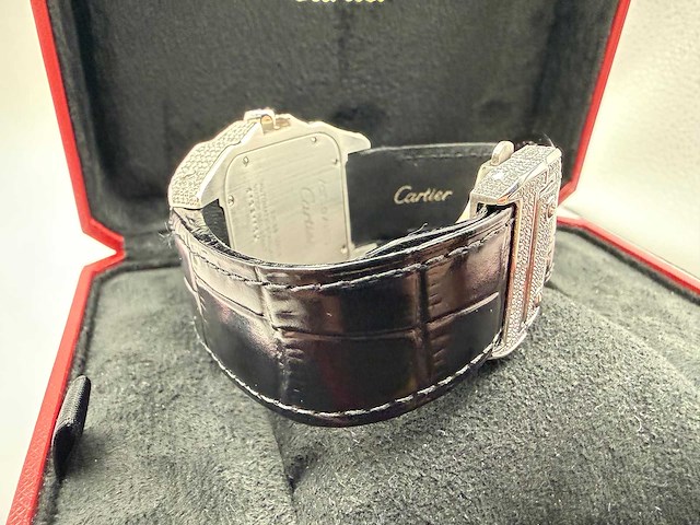 Cartier santos 100 xl | iced out with natural diamonds | unworn - afbeelding 2 van  10