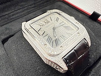 Cartier santos 100 xl | iced out with natural diamonds | unworn - afbeelding 8 van  10