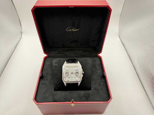 Cartier santos 100 xl | iced out with natural diamonds | unworn - afbeelding 9 van  10
