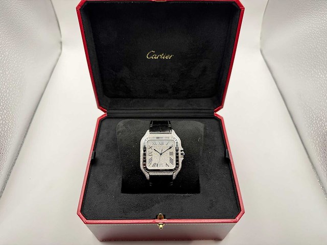 Cartier santos "large" | iced out naturel diamonds | black - afbeelding 12 van  12