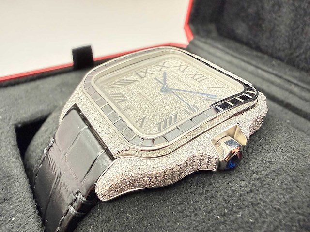 Cartier santos "large" | iced out naturel diamonds | black - afbeelding 9 van  12