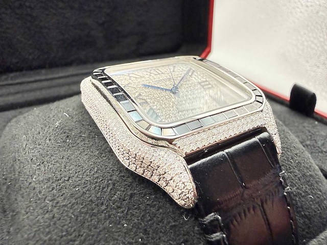 Cartier santos "large" | iced out naturel diamonds | black - afbeelding 11 van  12