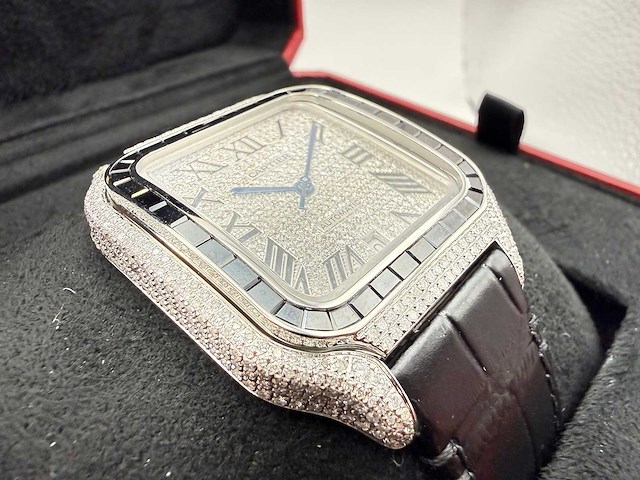 Cartier santos "large" | iced out naturel diamonds | black - afbeelding 12 van  12