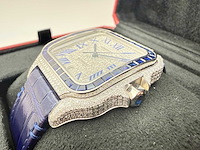 Cartier santos "large" | iced out naturel diamonds | blue - afbeelding 2 van  13