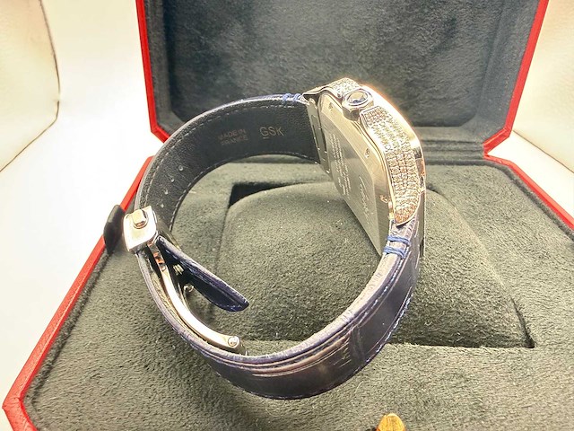 Cartier santos "large" | iced out naturel diamonds | blue - afbeelding 3 van  13