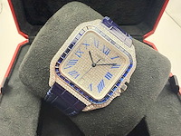 Cartier santos "large" | iced out naturel diamonds | blue - afbeelding 7 van  13
