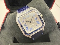 Cartier santos "large" | iced out naturel diamonds | blue - afbeelding 7 van  13
