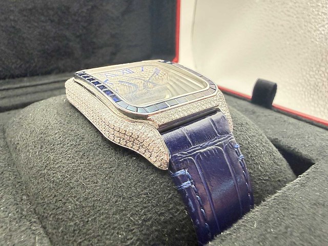 Cartier santos "large" | iced out naturel diamonds | blue - afbeelding 12 van  13