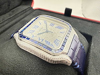 Cartier santos "large" | iced out naturel diamonds | blue - afbeelding 13 van  13