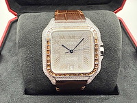 Cartier santos "large" | iced out naturel diamonds | brown - afbeelding 3 van  12