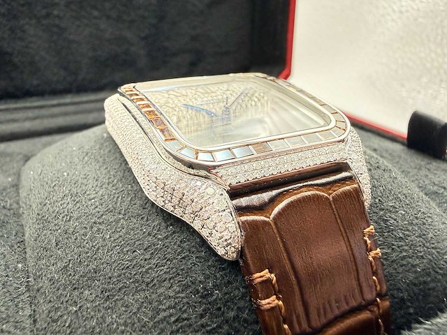 Cartier santos "large" | iced out naturel diamonds | brown - afbeelding 12 van  12