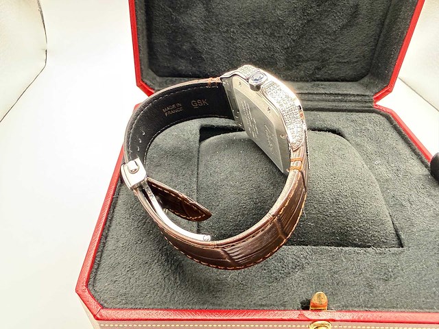 Cartier santos "large" | iced out naturel diamonds | brown - afbeelding 3 van  12