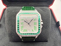 Cartier santos "large" | iced out naturel diamonds | green - afbeelding 2 van  12