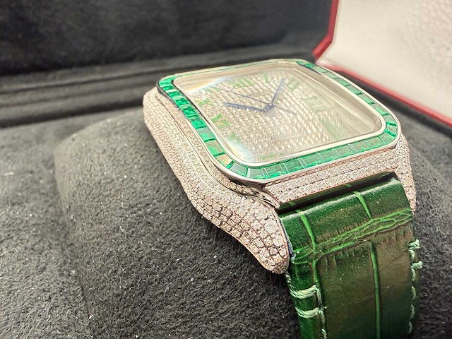 Cartier santos "large" | iced out naturel diamonds | green - afbeelding 7 van  12