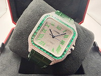 Cartier santos "large" | iced out naturel diamonds | green - afbeelding 3 van  8