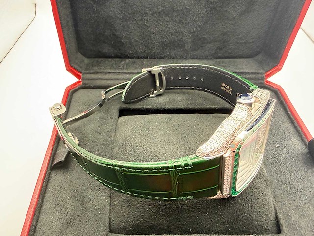 Cartier santos "large" | iced out naturel diamonds | green - afbeelding 3 van  12
