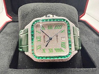 Cartier santos "large" | iced out naturel diamonds | green - afbeelding 8 van  12
