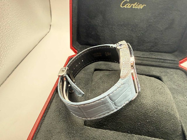 Cartier santos "large" | iced out naturel diamonds | light blue - afbeelding 3 van  13