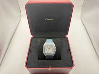 Cartier santos "large" | iced out naturel diamonds | light blue - afbeelding 10 van  13