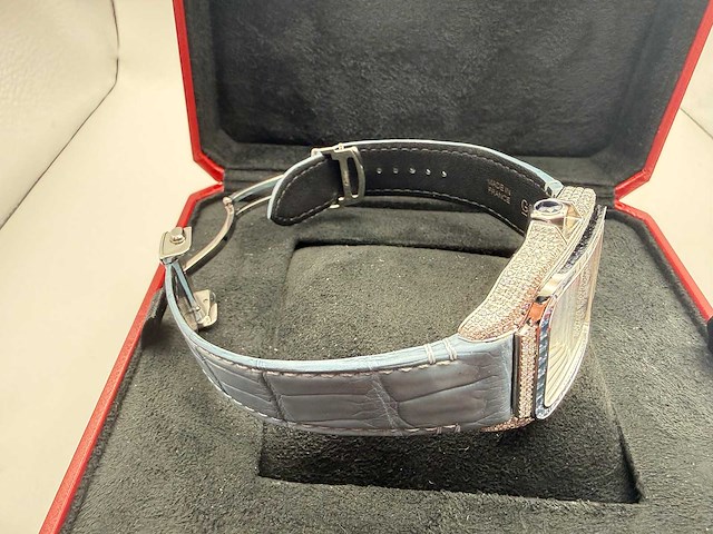 Cartier santos "large" | iced out naturel diamonds | light blue - afbeelding 3 van  8