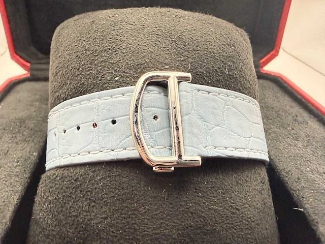 Cartier santos "large" | iced out naturel diamonds | light blue - afbeelding 6 van  6