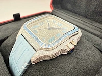 Cartier santos "large" | iced out naturel diamonds | light blue - afbeelding 2 van  13