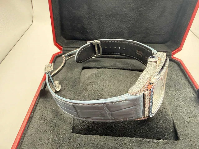 Cartier santos "large" | iced out naturel diamonds | light blue - afbeelding 4 van  13
