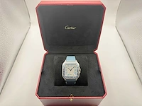 Cartier santos "large" | iced out naturel diamonds | light blue - afbeelding 5 van  13