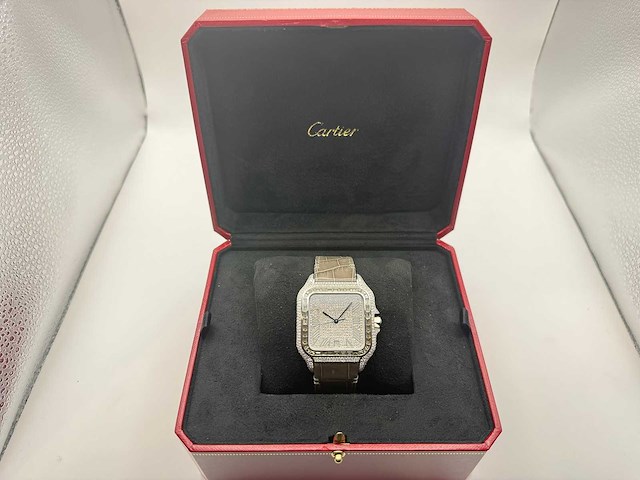 Cartier santos "large" | iced out naturel diamonds | light brown - afbeelding 5 van  13