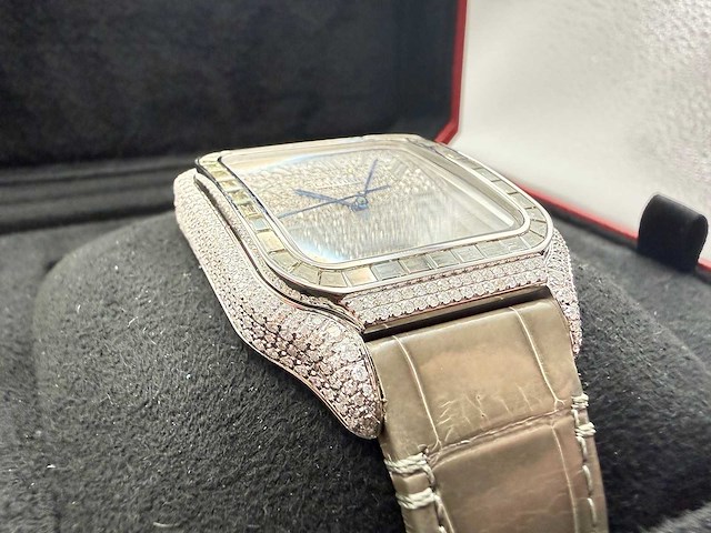 Cartier santos "large" | iced out naturel diamonds | light brown - afbeelding 12 van  13