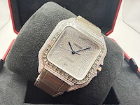Cartier santos "large" | iced out naturel diamonds | light brown - afbeelding 6 van  11