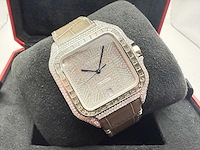 Cartier santos "large" | iced out naturel diamonds | light brown - afbeelding 6 van  12