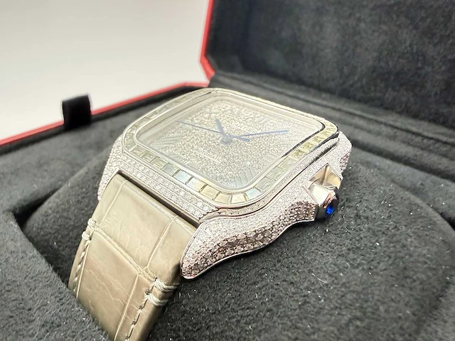Cartier santos "large" | iced out naturel diamonds | light brown - afbeelding 2 van  13