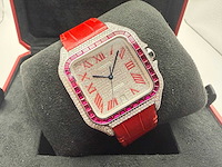 Cartier santos "large" | iced out naturel diamonds | red - afbeelding 3 van  10