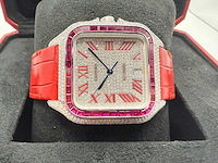 Cartier santos "large" | iced out naturel diamonds | red - afbeelding 5 van  10