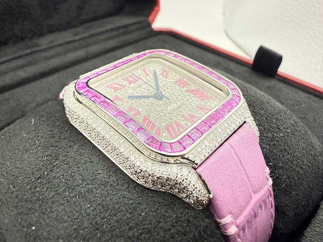 Cartier santos "medium" | iced out natural diamonds - afbeelding 10 van  12