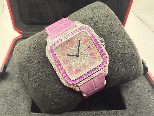 Cartier santos "medium" | iced out natural diamonds - afbeelding 1 van  12