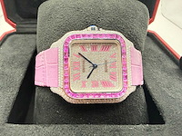 Cartier santos "medium" | iced out natural diamonds - afbeelding 5 van  13