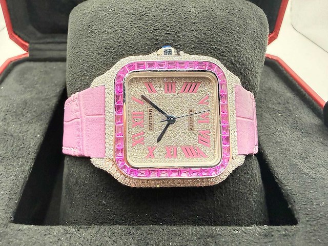 Cartier santos "medium" | iced out natural diamonds - afbeelding 8 van  13