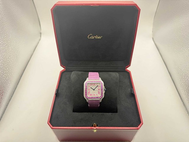 Cartier santos "medium" | iced out natural diamonds - afbeelding 5 van  13