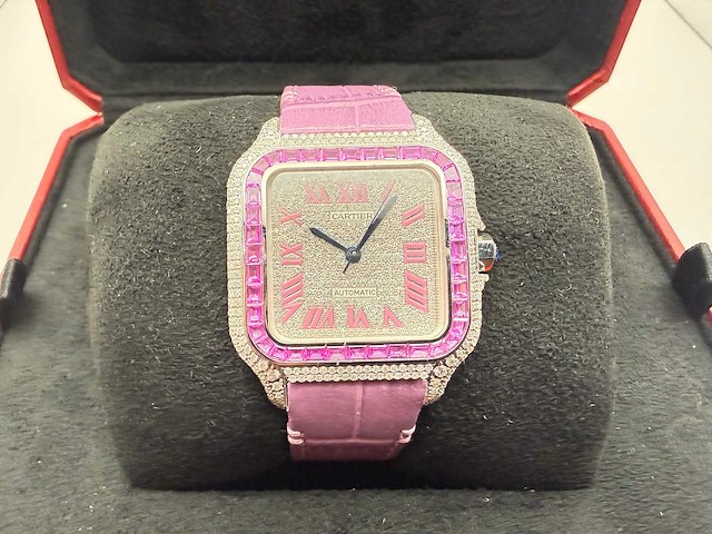 Cartier santos "medium" | iced out natural diamonds - afbeelding 1 van  13