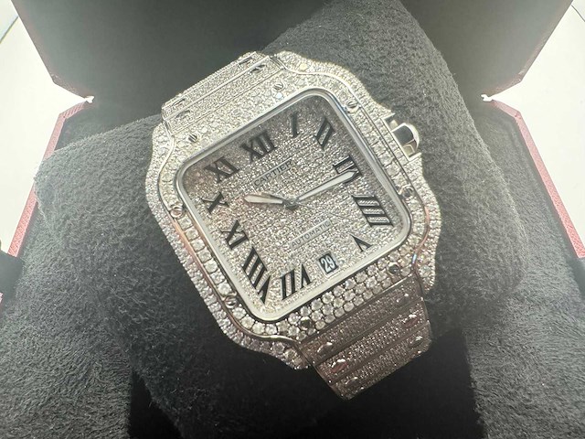 Cartier santos | wssa0018 | full iced out with natural diamonds | 2020 - afbeelding 1 van  16
