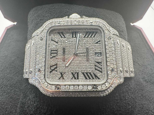 Cartier santos | wssa0018 | full iced out with natural diamonds | 2020 - afbeelding 4 van  16