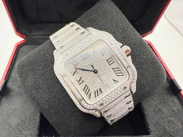 Cartier santos | wssa0018 | full iced out with natural diamonds | 2020 - afbeelding 6 van  13