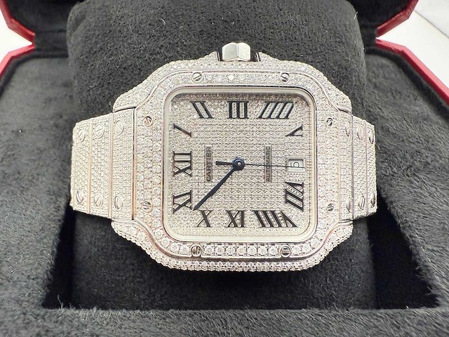 Cartier santos | wssa0018 | full iced out with natural diamonds | 2020 - afbeelding 8 van  13