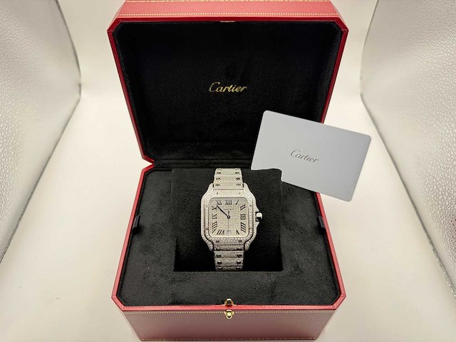 Cartier santos | wssa0018 | full iced out with natural diamonds | 2020 - afbeelding 1 van  3