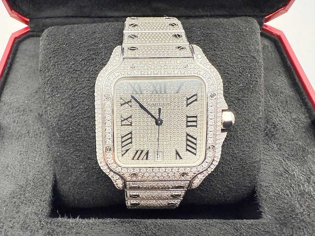 Cartier santos | wssa0018 | full iced out with natural diamonds | 2020 - afbeelding 1 van  4