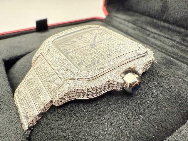 Cartier santos | wssa0018 | full iced out with natural diamonds | 2020 - afbeelding 9 van  9